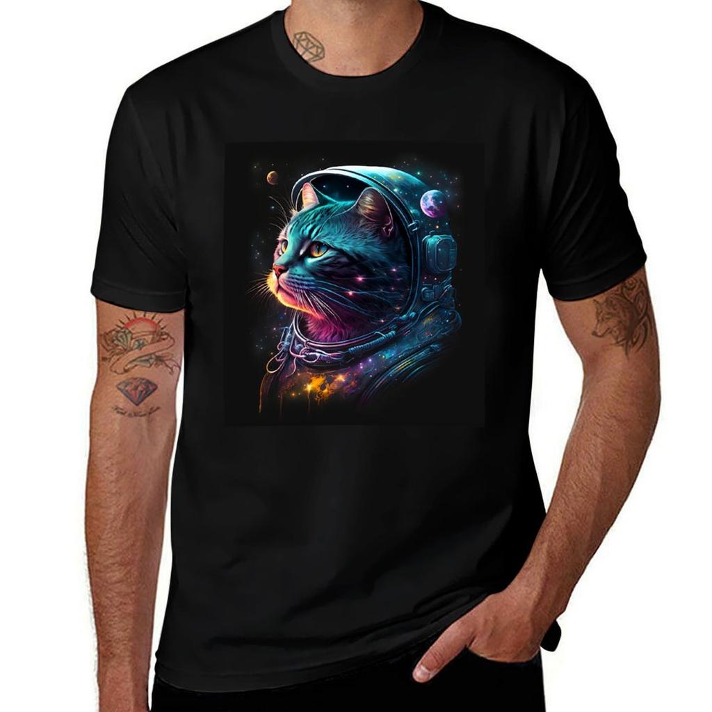 Astronaut Cat In Space Tshirt Plus Size Solid Color Tshirt