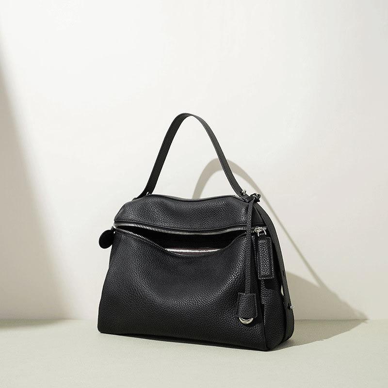 New leather office worker commuter handbag first layer cowhide light luxury design sense niche women's messenger bag