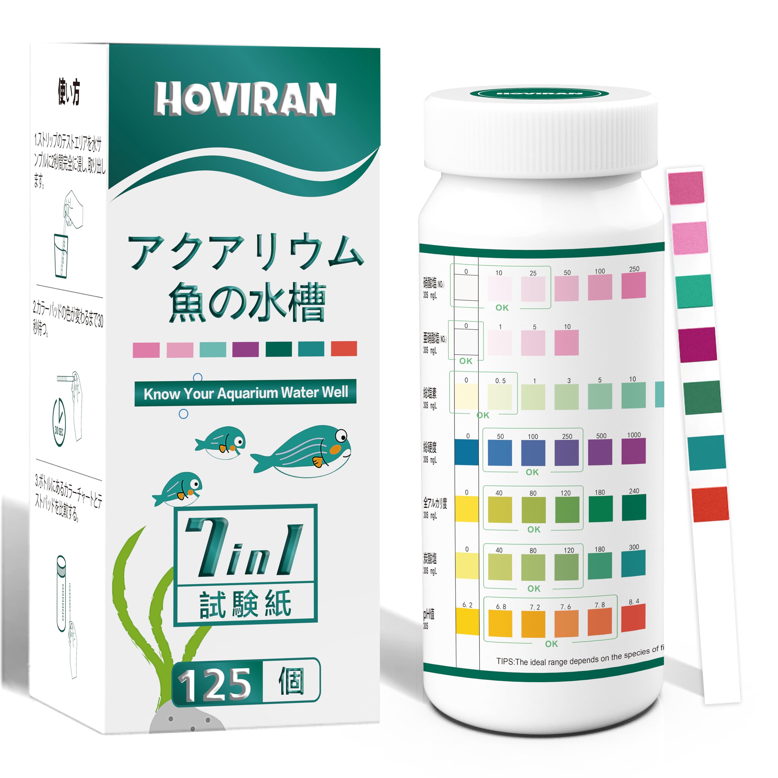 

HOVIRAN Aquarium Goldfish Water Quality Test Kit with Test Accurately Tests for Total and pH 7-in-1 Papers, Chlorine, Hardness, Carbonate, Alkalinity,
