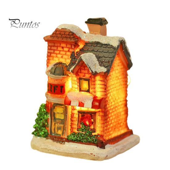 Snøhuspynt europeisk stil tegneseriedesign Festlig lysende mikrolandskap julepyntskjerm med glatt kant