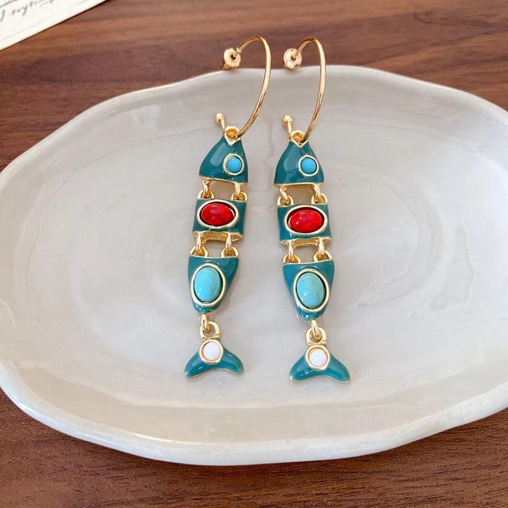 Gothic Ethnic Style Earrings Exaggerate Enamel Dangle Earrings Little Fish Earrings  Lady
