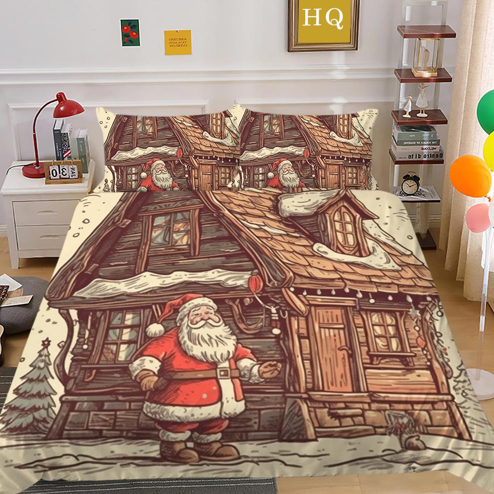 Weihnachtskutsche 3D-gedruckter Polyester-Kissenbezug Bettdeckenbezug Zwei- oder Dreiteiliges Set