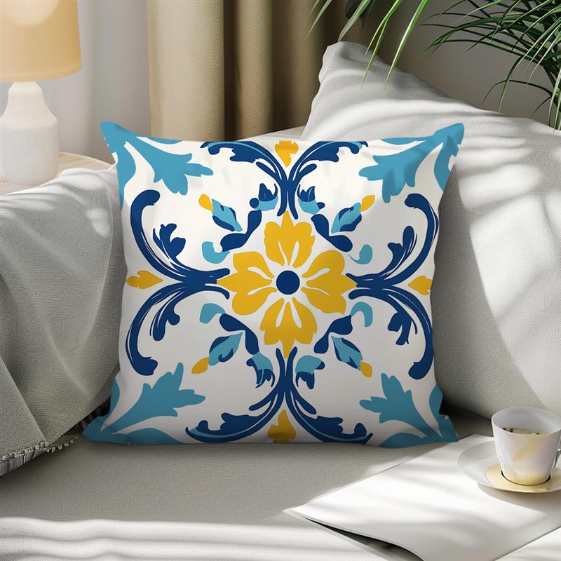 Home Decor Exquisite Blue-Yellow Floral Pattern Pillow Covers Pattern Cushion Cover Suitable for Sofa Bedroom Car Pillow Cover