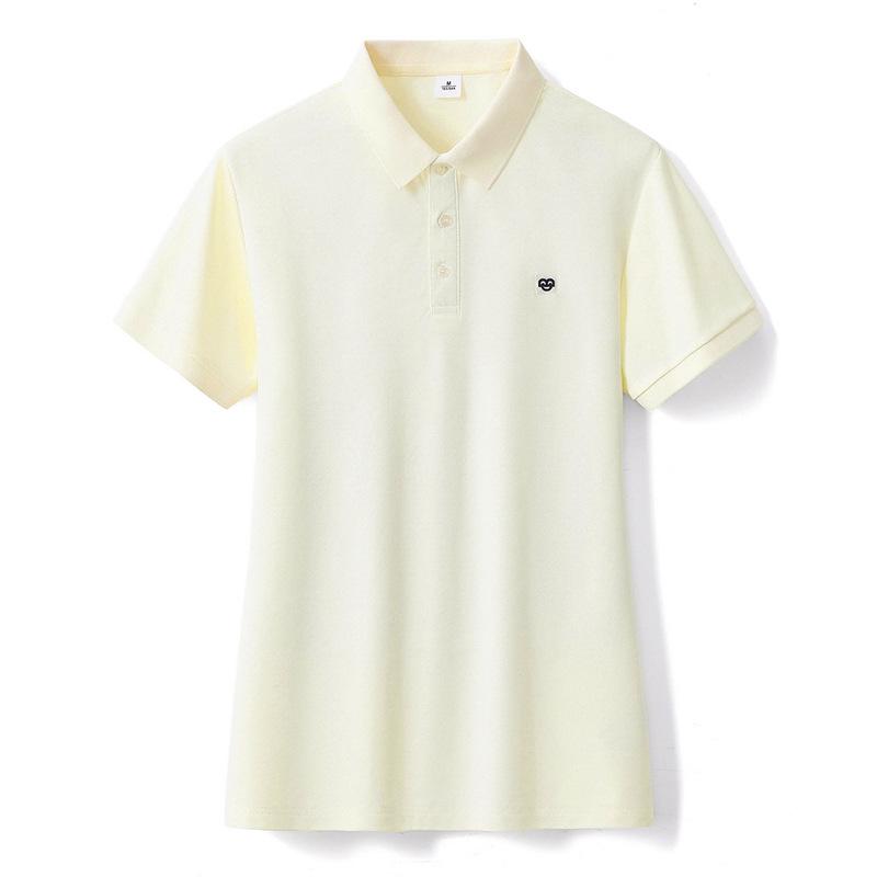 Korean Smiley Embroidered Heavy-Duty Cotton Lapel Polo Shirt for Women