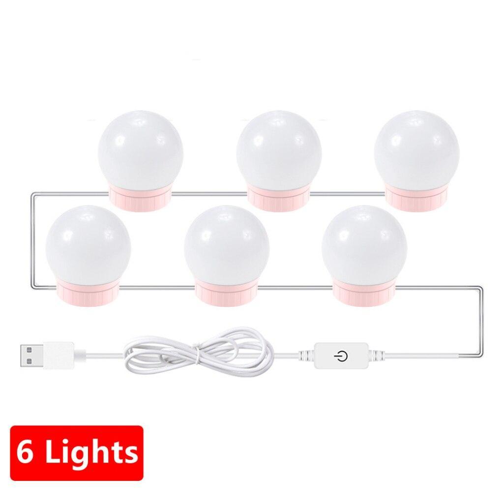 

USB 5V Зеркало для макияжа Светодиодные лампочки Туалетный столик с регулируемой яркостью Освещение туалетного столика для ванной комнаты Светодиодный светильник для туалетного столика для зеркального освещения 6 Leds