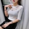 Ice Silk Knit Sweater Women Loose Crewneck T-shirt Half Sleeve Pullover Sweater Spring Summer Knitted Top