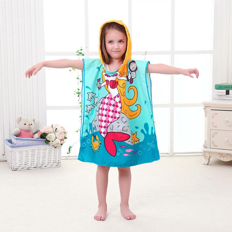 Ultra-Fine Fiber Cartoon Print Kids' Hooded Bath Towel Poncho