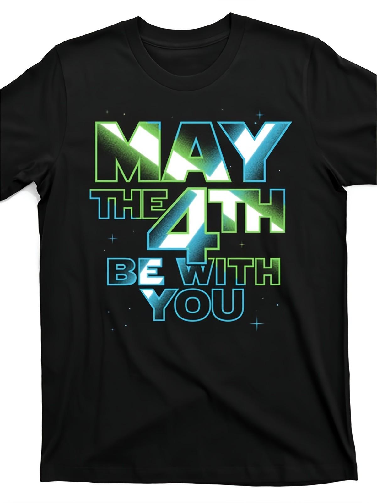 

[Plus Size T-Shirt] Black Short Sleeve Plus Size Tee - MAY THE 4TH BE WITH YOU 5XL різнокольоровий