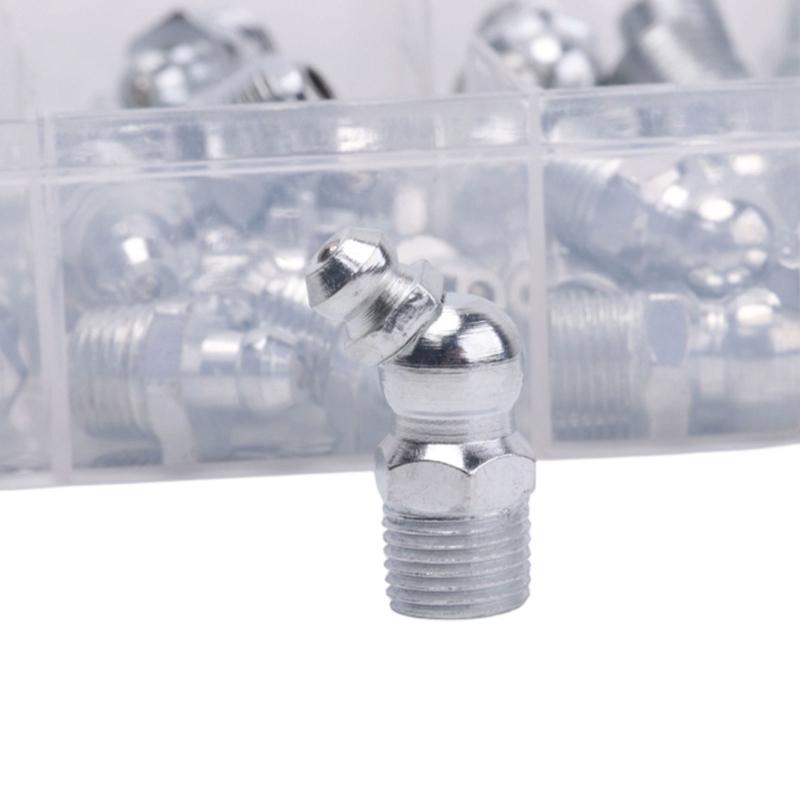 Grease Connection Fitting Assortment with Six-Sided Installation Bases for Machinery Lubrication Maintenance Tasks