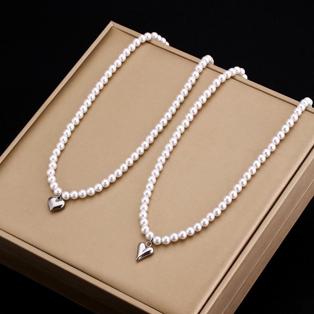 

6mm Bead Titanium Steel Heart Necklace - Women s Fashion Clavicle Chain