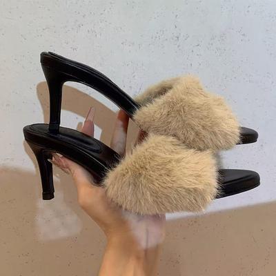 Fashion Fur Women High Heels Slippers Fashion Designer Shoes Dress Luxury Women Cotton Shoes 2025 Winter Elegant Sexy Zapatos Para Mujer