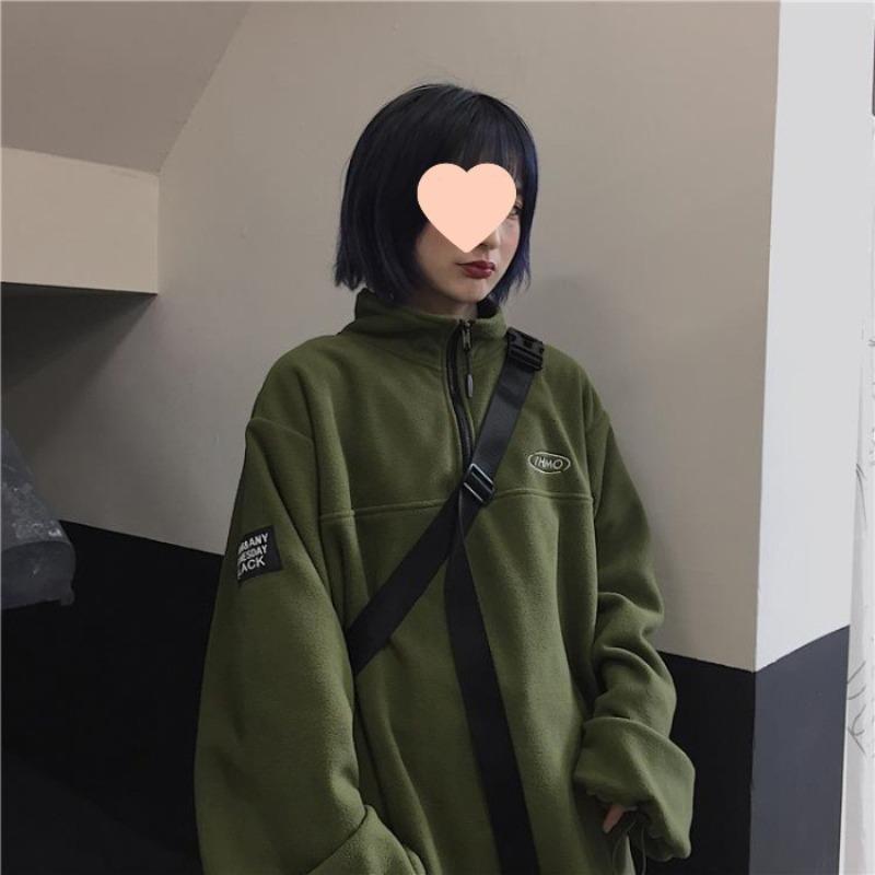 

Autumn and winter couple sweater men and women retro fleece loose bf fleece top jacket tide M