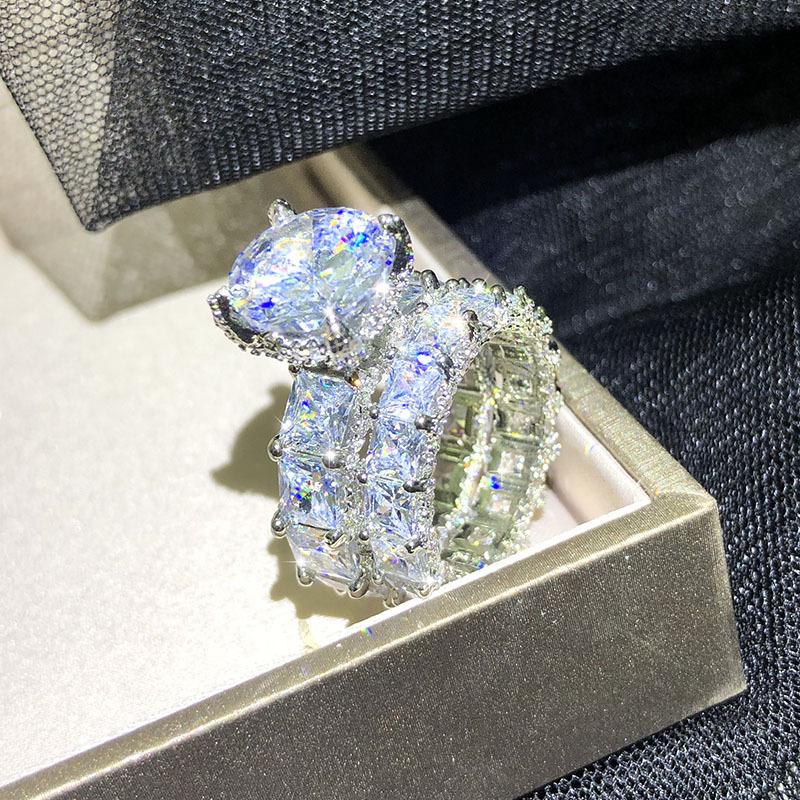 European and American Fashionable Super Large Zircon Temperament Women's Ring Set