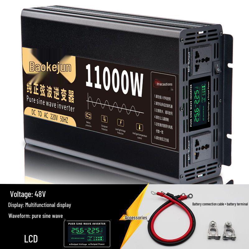 High-Power Pure Sine Wave Car Inverter: 12V/24V to 220V for Vehicle and Household Battery Conversion
