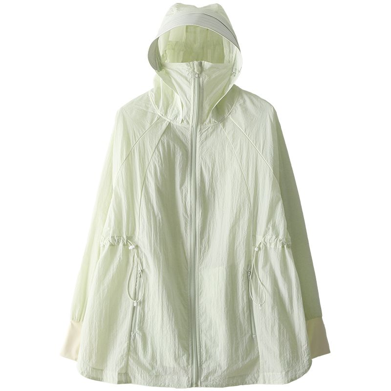 

Женская одежда больших размеров [Легкая солнцезащитная одежда Zero Sense] Летняя уличная рубашка с капюшоном, облегающая талию, свободного кроя, для защиты от солнца Light green 4XL