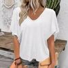 European-American Style New V-Neck Pleated T-Shirt Loose Fit Short Sleeves Candy Colors