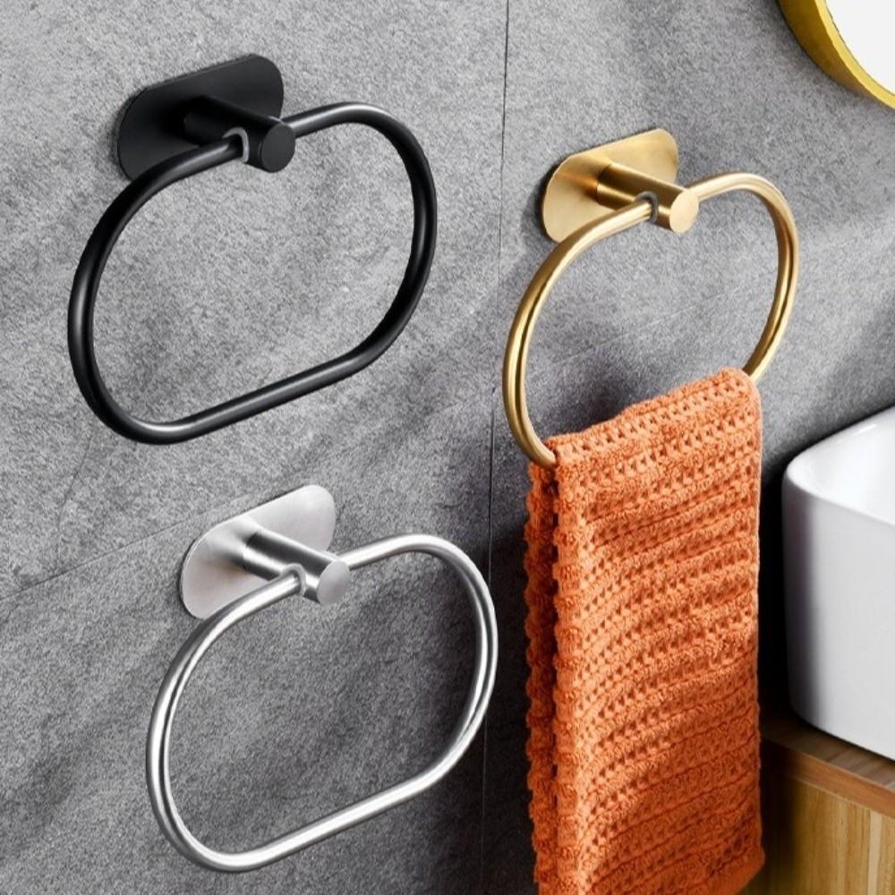 Wall Mounted Towel Ring Hook Rustproof Self-adhesive Towel Holder Hand Towel Holder  Bedroom Use