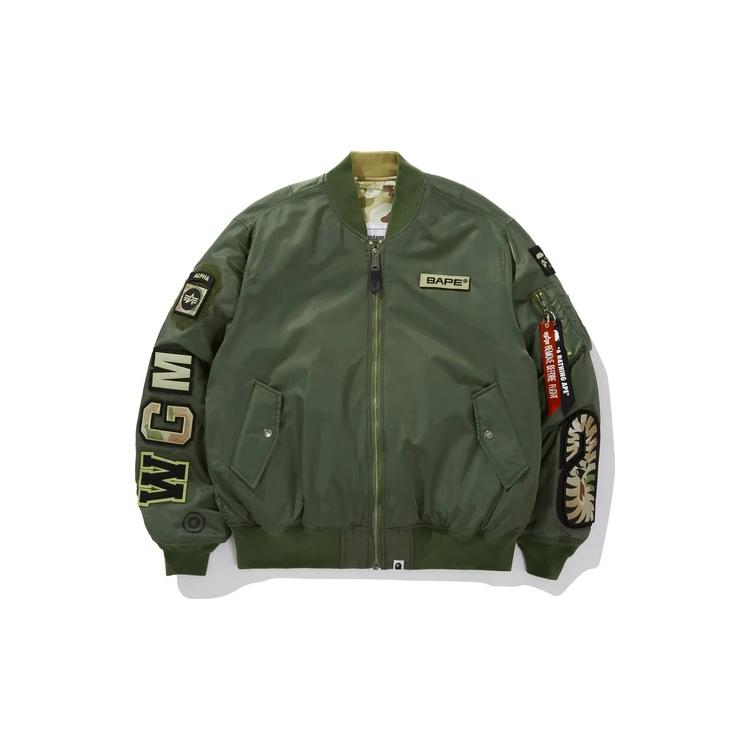 A BATHING APE X Alpha Industries Jackets Men's Camouflage Army Olive Baseball Collar Moderate Workwear 1G73-141-907
