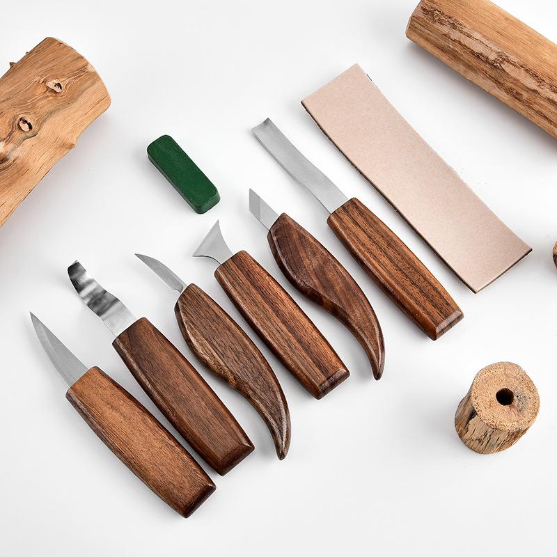 Wood Carving Knife Set with Square Handle - Includes Spooning, Chisel, Utility, and Detail Knives for Handmade Woodcraft.