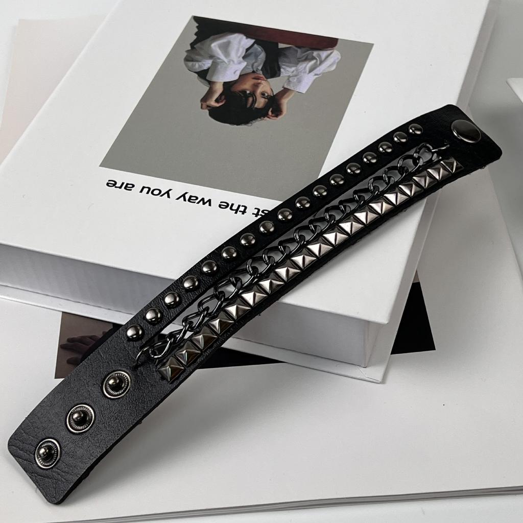 Men Stud Punk Bracelet Gothic Style Hip Hop Multi Layer Wrist Band