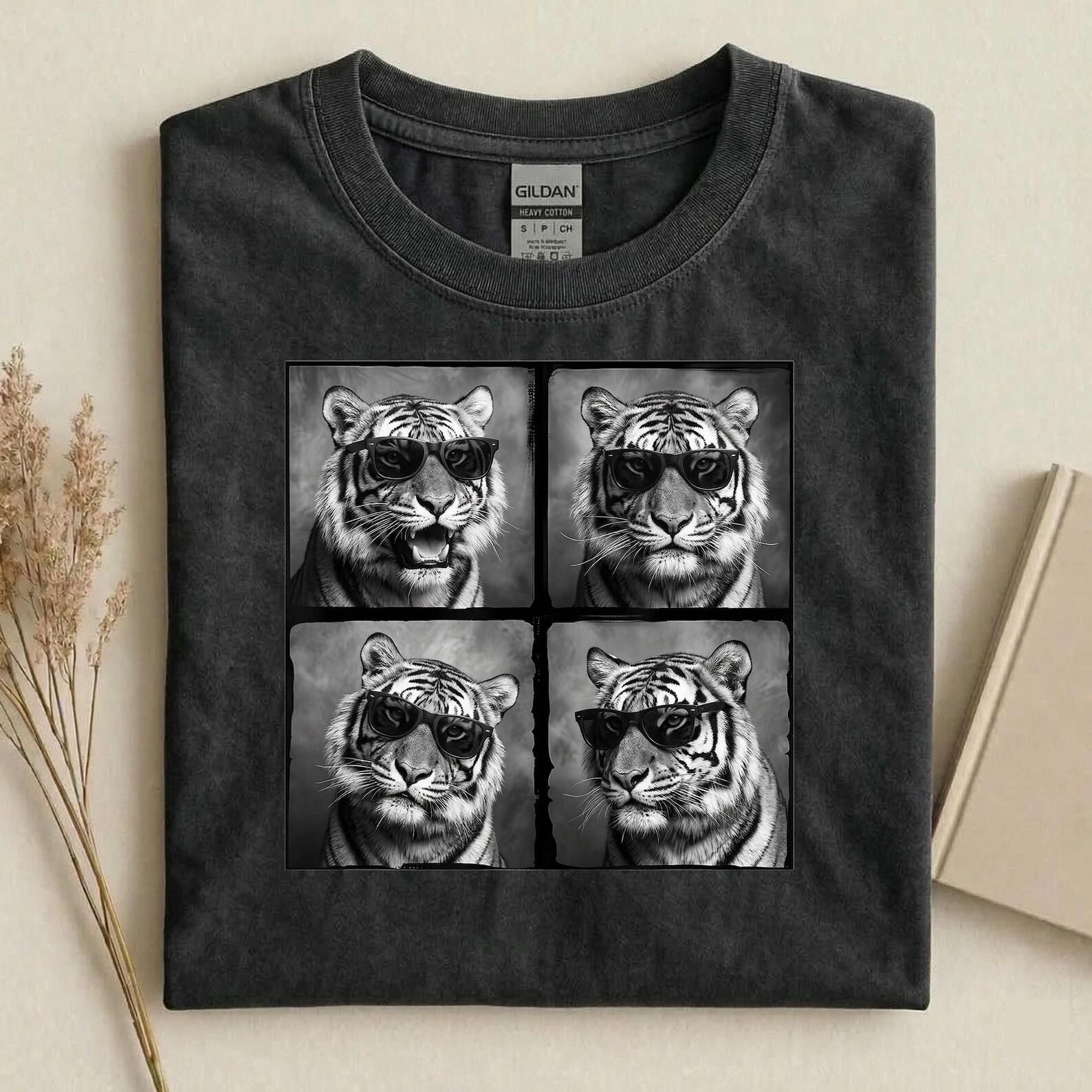 Cool Tiger Sunglasses Shirt, Funny Tiger Graphic Tee, Black and White Animal Shirt, Trendy Big Cat Lover Gift S