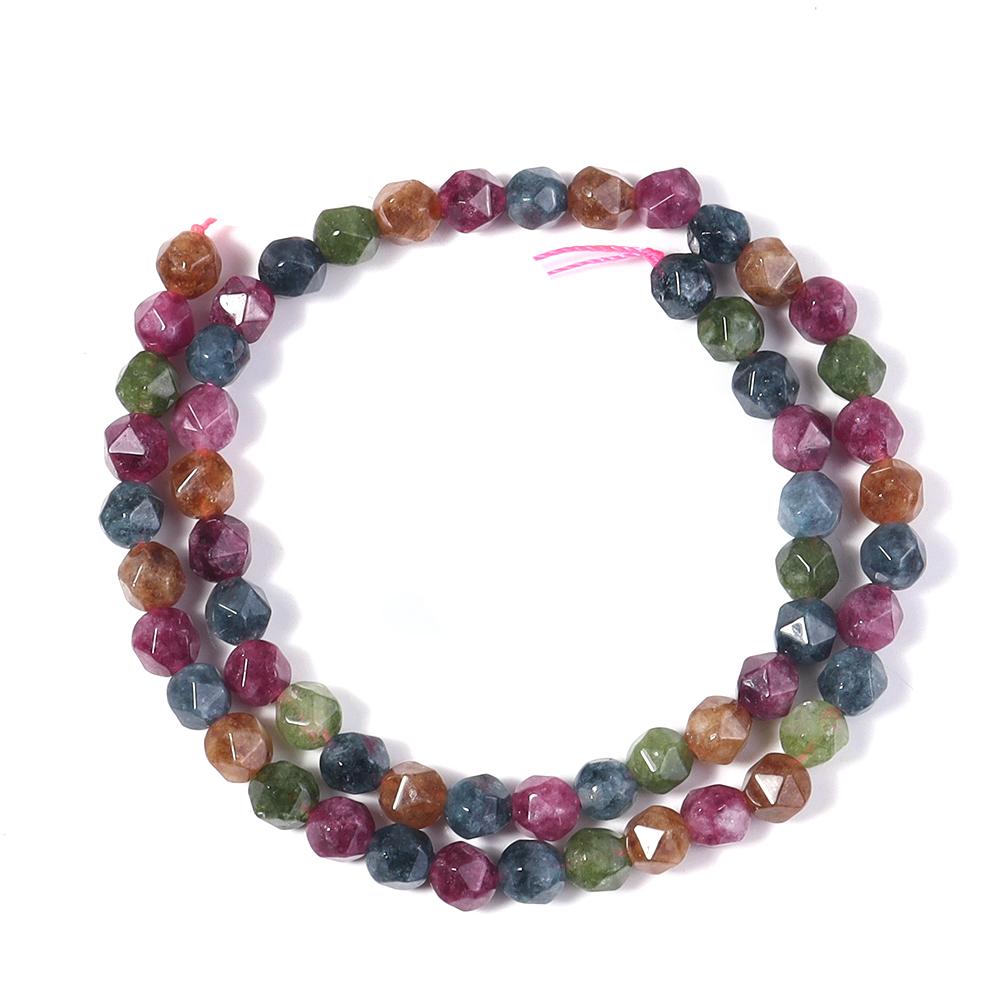 6/8/10mm Faceted Tourmaline Stone Beads Colorful Loose Space Beads For Jewelry Making DIY Handmade Bracelet Necklace Accessories