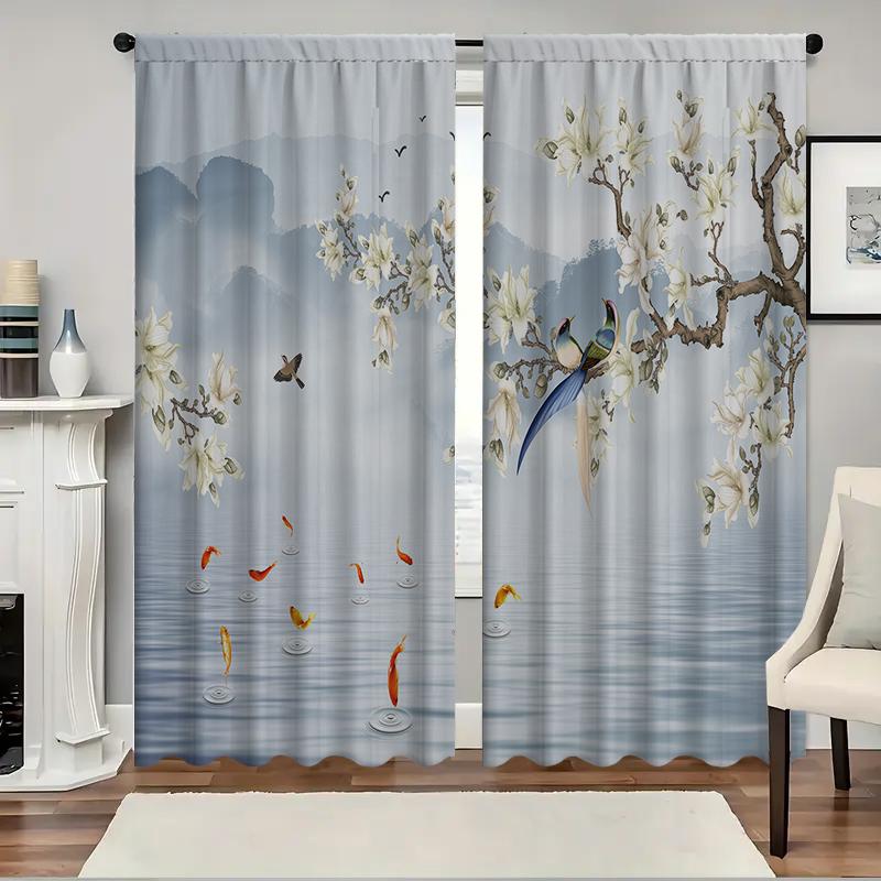 

2 шт. Домашние шторы с цветами и птицами, с пейзажным фоном и кулиской, Кухня, Кофейня, Гостиная, Бэкон 75x166cm