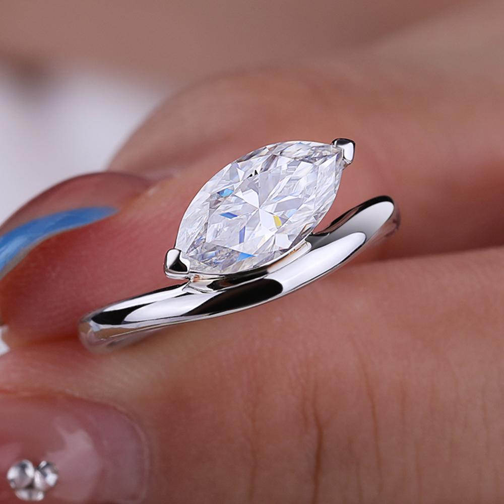 2Carat East West Marquise Cut Moissanite Rings 100% CopperSolitaire Diamond Engagement Ring Wedding Bands Jewelry