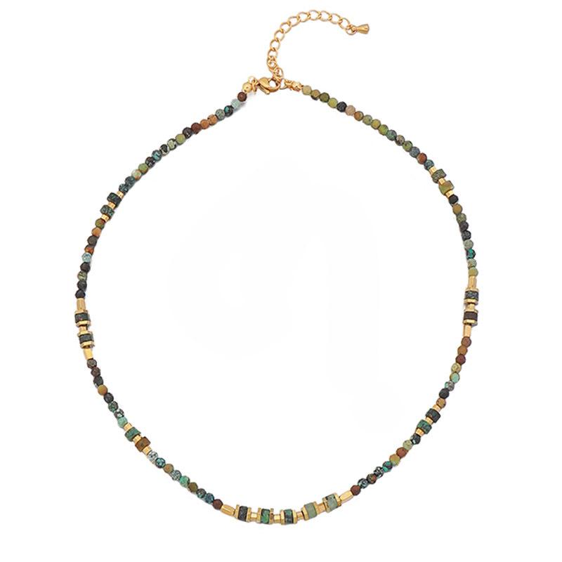 GEMCHIC Women's Vintage Layered Beaded Necklace with Geometric Pendant, Handmade Natural Stone Choker Set for Daily Wear