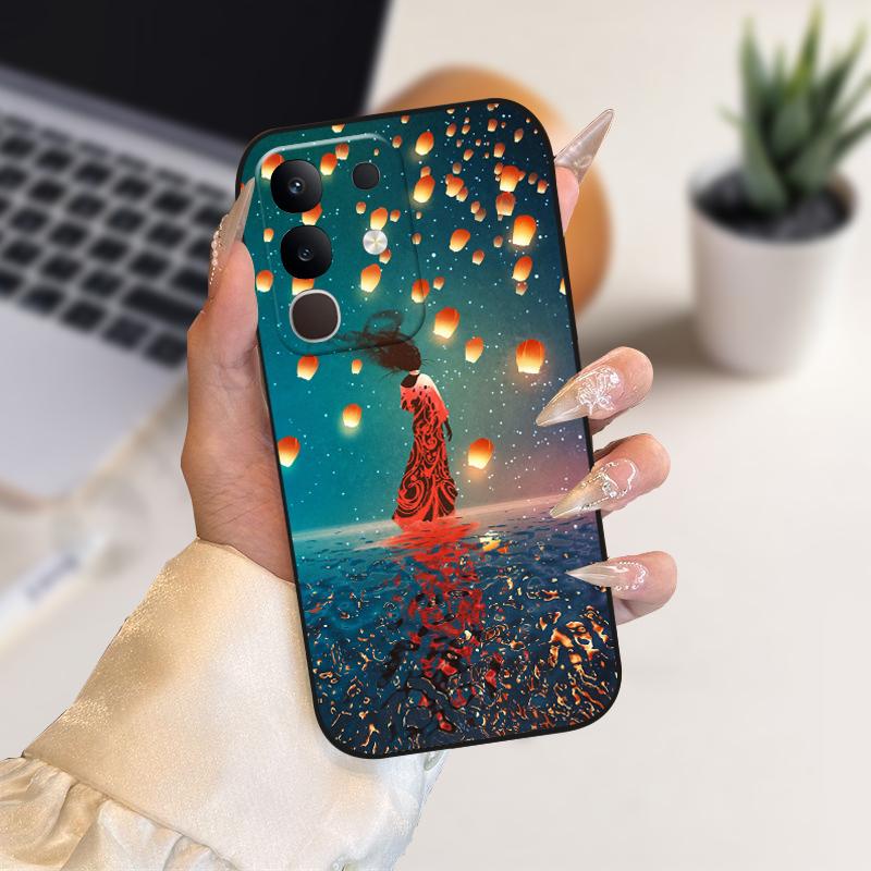 Pro vivo Y29 4G Pouzdra Y 29 Roztomilý Kreslený Potisk Černé Měkké Silikonové TPU Kryt Telefonu Pro Vivo T4x 5G Ochranné Pouzdro Fundas Case Capa