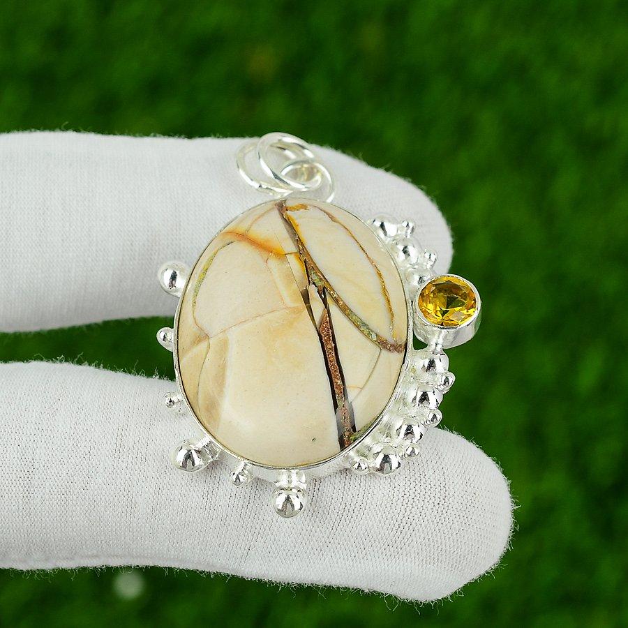 Natural Brecciated Mookaite Gemstone Pendant 925 Sterling Silver For Women