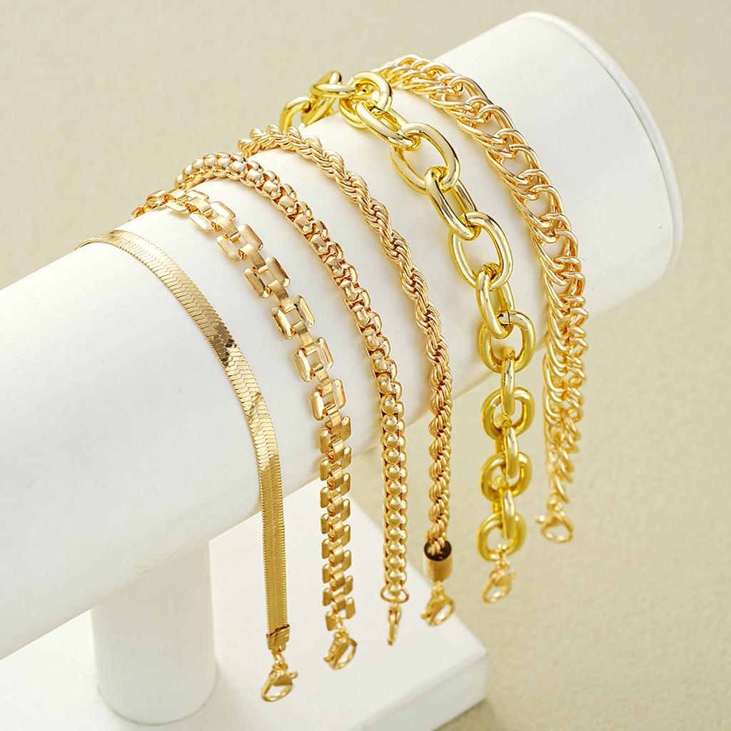 6Pcs/Set Chunky Twisted Cuban Chain Bracelets for Women Simple Gold Color Metal Waterproof Bracelets Sets Fashion Jewelry Gifts
