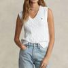 Polo Ralph Lauren SS23 Solid Color Small Logo Embroidered V-Neck Pullover Knit Vest Women Tops White 211906205-001