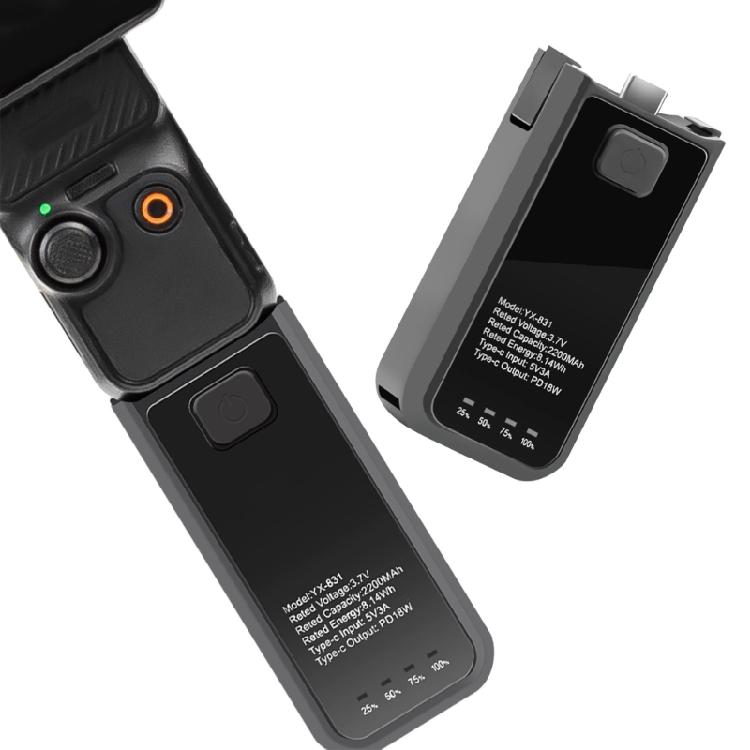 Compactly Battery Handle Power Grip 2200mAh Extended Operation Hot Swappable Design USB C Port Mount for Pocket 3 Camera