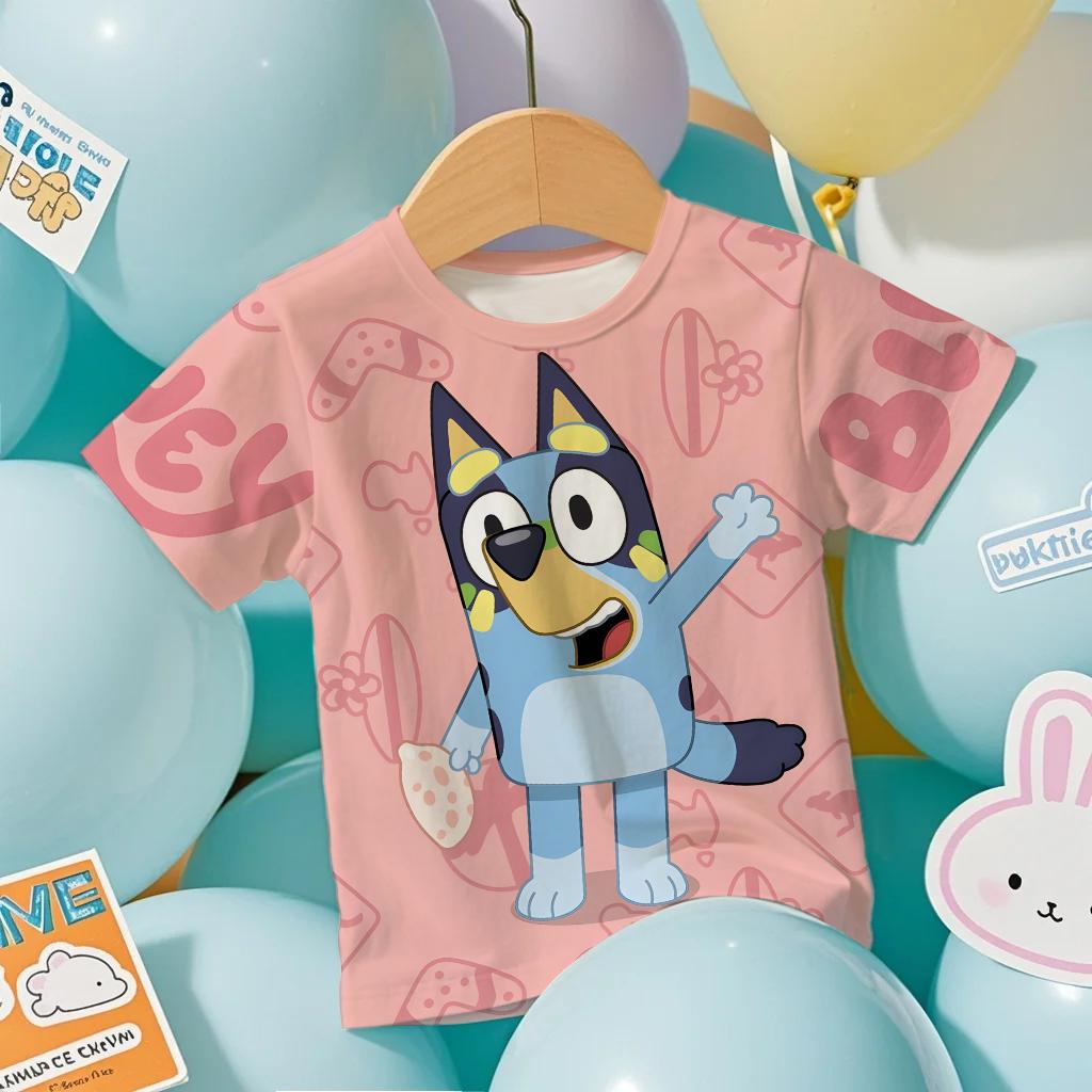 T-shirt Estiva 3D Manica Corta Bluey per Bambini, Fresca, Asciugatura Rapida, Stampa Cartoni Animati Anime, Maglietta Traspirante per Ragazzi e Ragazze 2026