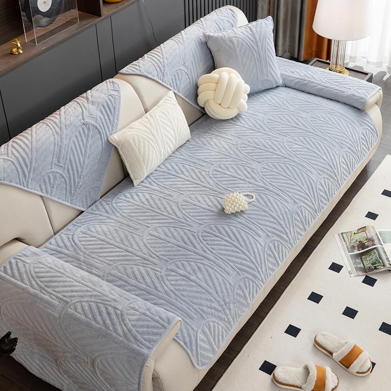 Plush Sofa Cushion Winter Sofa Cover Towel Thickened Sofa Cushion Simple Cream Style Non-Slip Sofa Cover Cloth