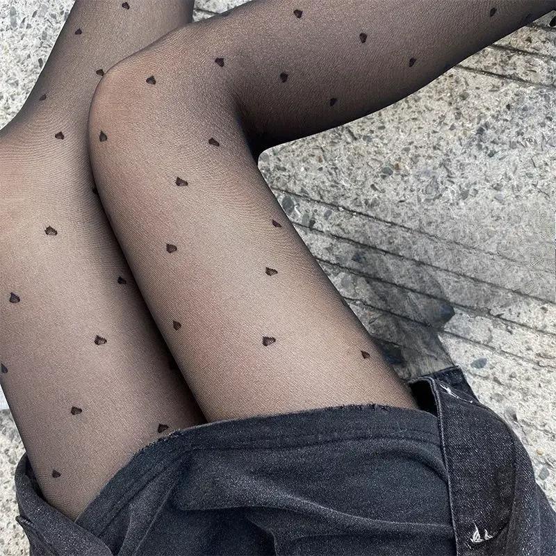 Women Tights Sexy Classic Small Polka Dot Silk Stockings Thin Vintage Faux Tattoo Thigh Sheer Pantyhose Female Elastic Hosiery