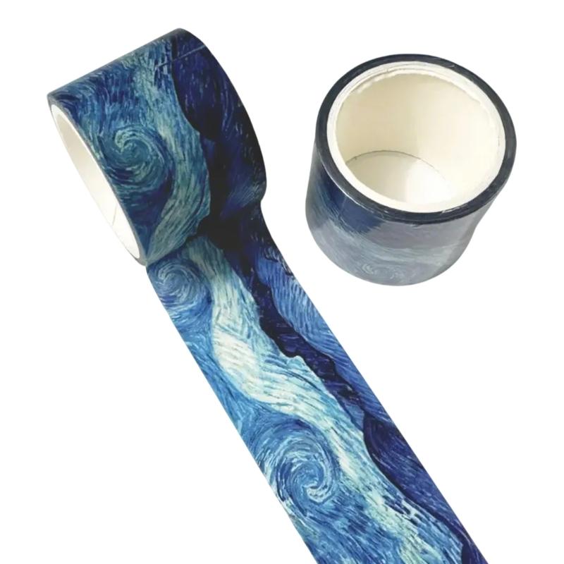 Oil Painting Pattern Tape for Art Craft 30mm Wide Scrapbooking Tape Aesthetic Masking Tape for Journal Album Packaging