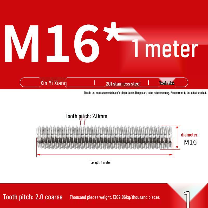 304 Stainless Steel Full Threaded Rod, 1 Meter, available in sizes M3, M6, M8, M10, M12.