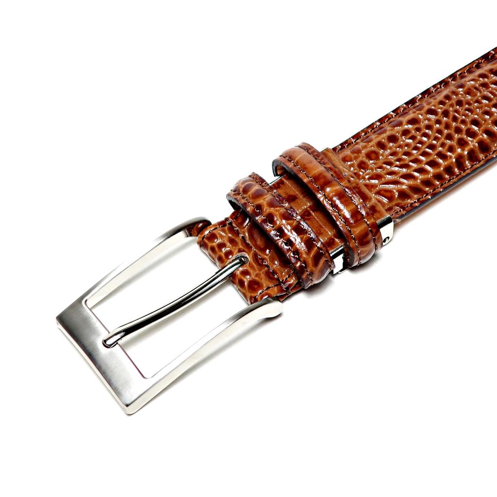 [COXSWAIN] Coxwain Herren Gürtel aus echtem Leder, Braun Krokodilprägung, 30 mm breit, Hergestellt in Japan, CW20203-36