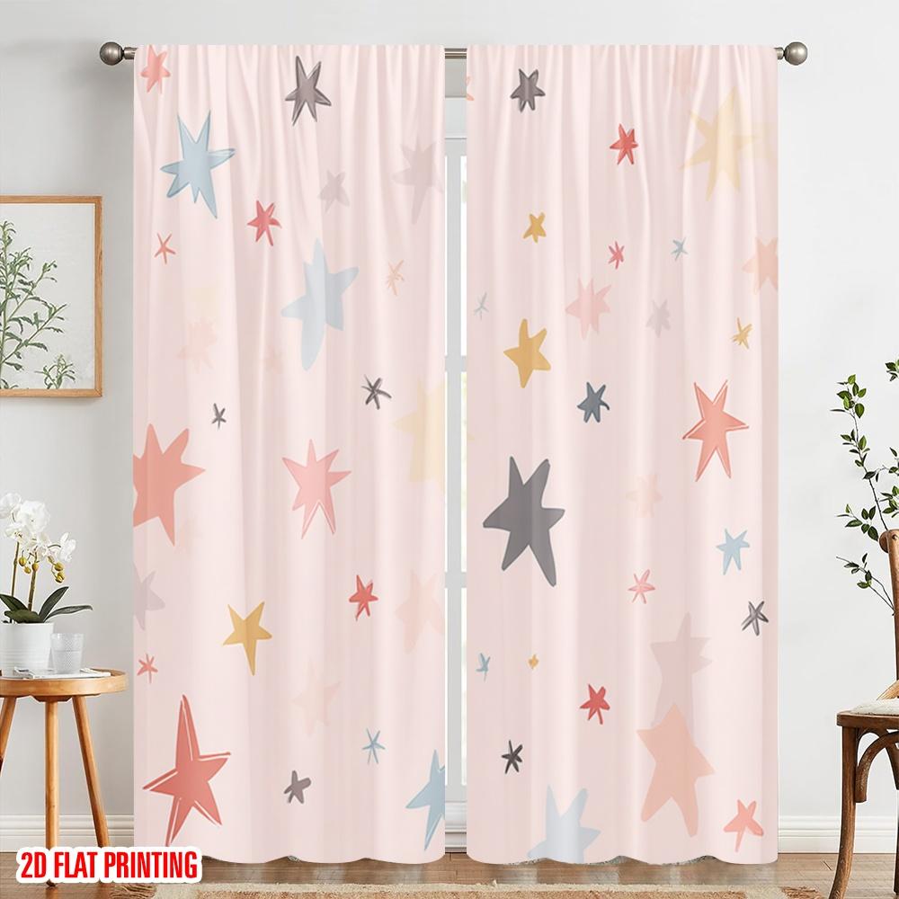 2pcs,2D Plane Printing Curtains&Window Treatment Pastel Starry Sky Versatile Fabric (without Rod) Festive Perfect for Bedroom,