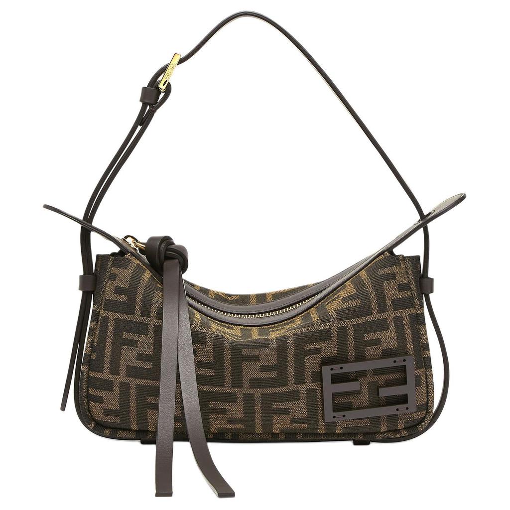 Fendi Simply Adjustable Shoulder Bag With Zipper Closure Polyester Nylon Pu Cotton Resin Single Shoulder Bag Mini Women'S Brown