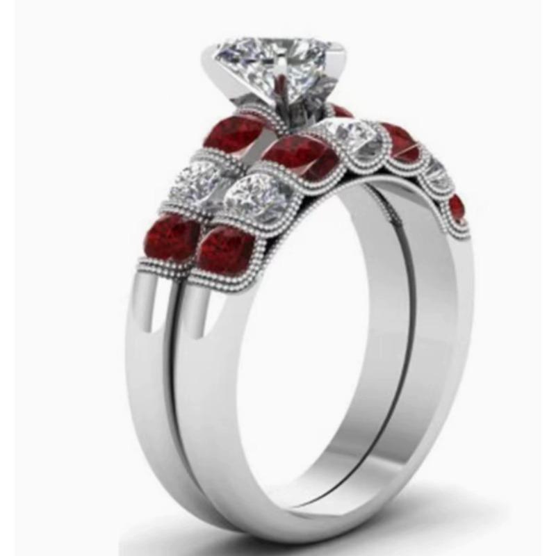 Hot-selling new heart-shaped synthetic zircon set ring with diamond combination ring women's jewelry high-end jewelry accessories