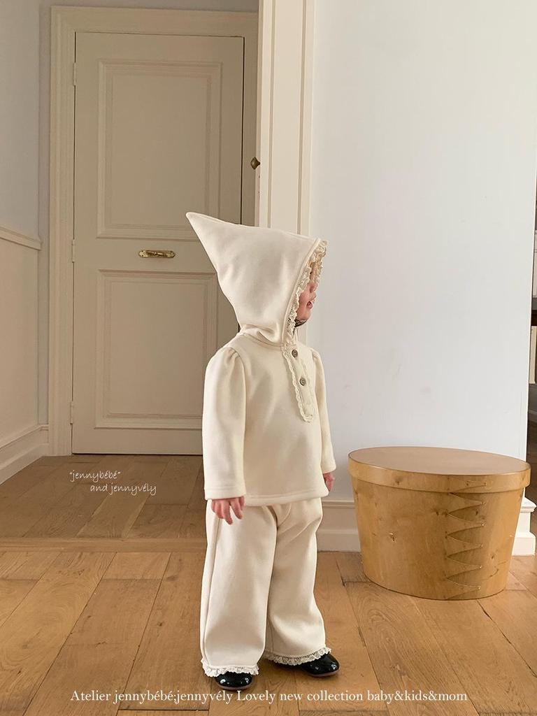 2026 Cute Elf Hat Hoodie & Fleece Warm Pants Set for Girls - Autumn/Winter