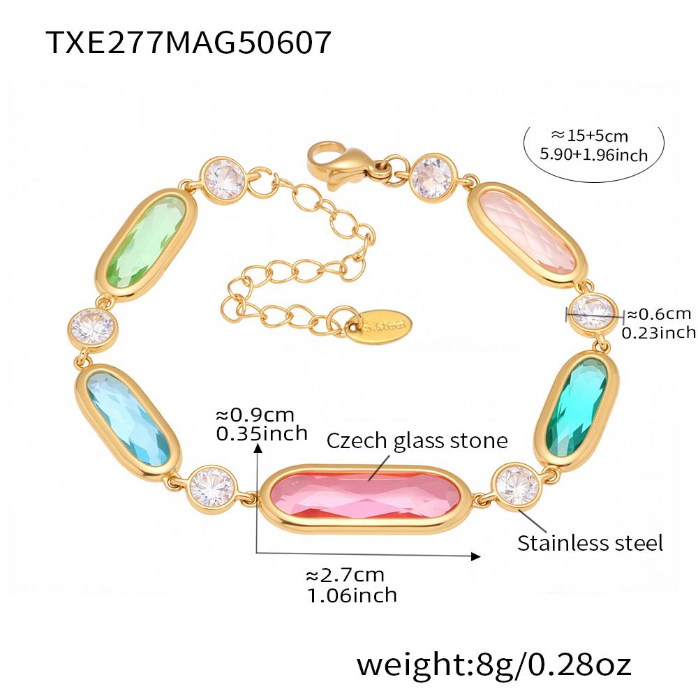 316L Stainless Steel Bracelet For Women 18k Gold Plated With Shiny Colorful Faceted Czech Crystal Glass Luxury Women's Bracelets