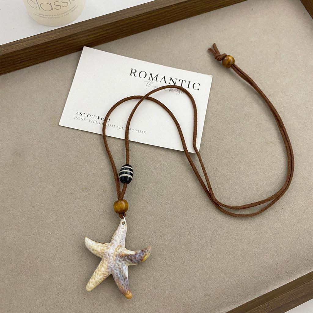 Retro Ethnic Ceramic Wood Necklace: Geometric Fruit Pendant for Women