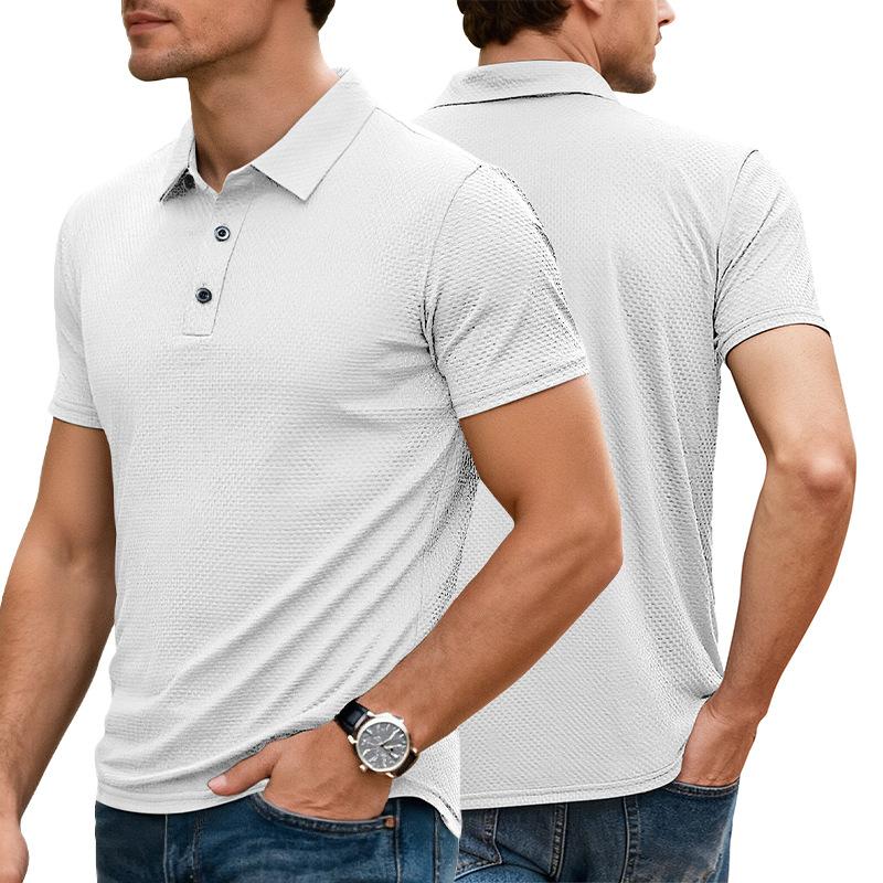 European and American Summer Ice Feeling Men's Short-sleeved Lapel Button European and American Elastic Casual T-shirt Polo Shirt