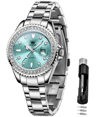 Edelstahl Japanischer Diamant Leicht zu 30M Wasserdicht Geschenkuhr für Hellblau Damenuhr, Stahl, Quarz, Zifferblatt, Leuchtend, Lesen, Beständig, Beliebt,