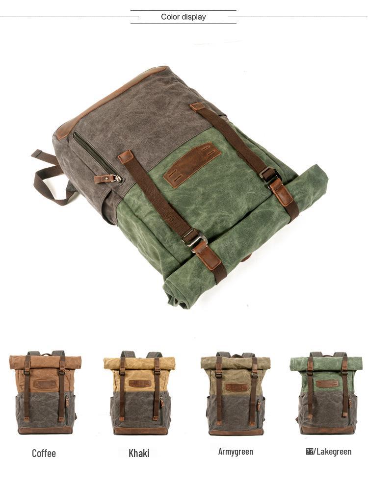 Vintage Waterproof Roll-Top Hiking Backpack - Large Capacity Canvas Outdoor Bag