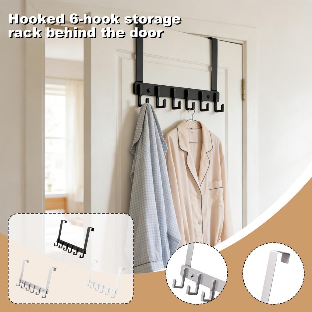 6-Hook Towel Rack Behind Door For Bathrooms And Dormitories - No Drilling Required For Installation